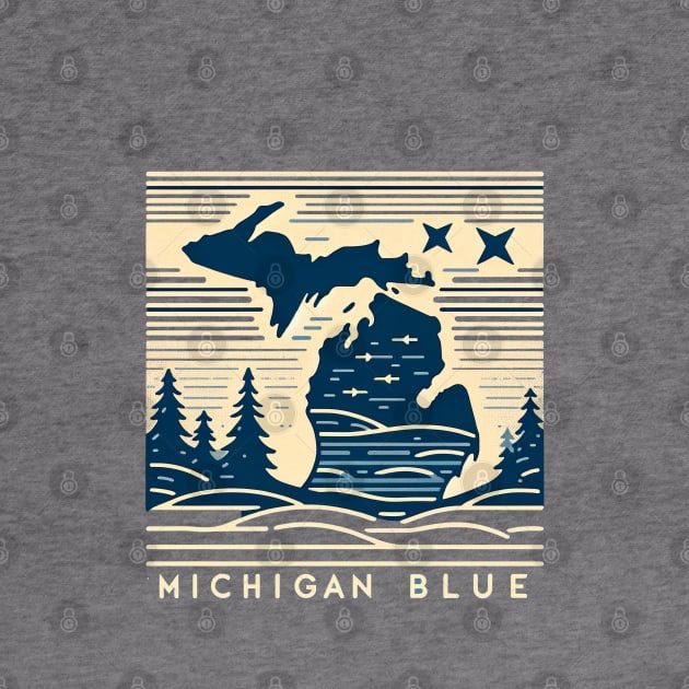 Michigan Blue Serenity - Minimalist Line Art by Retro Travel Design